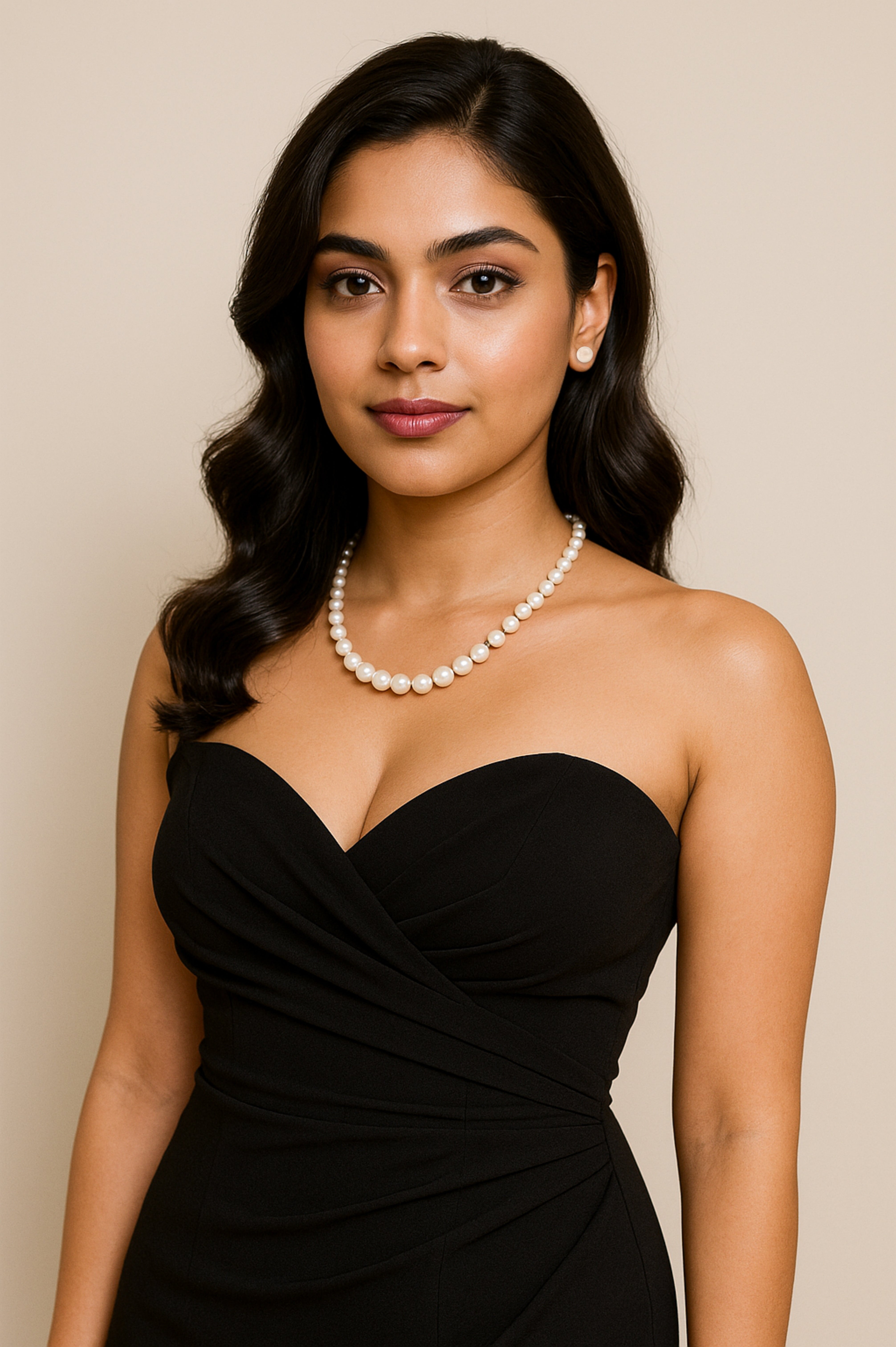 Classic White Pearl Necklace & Stud Earrings Set