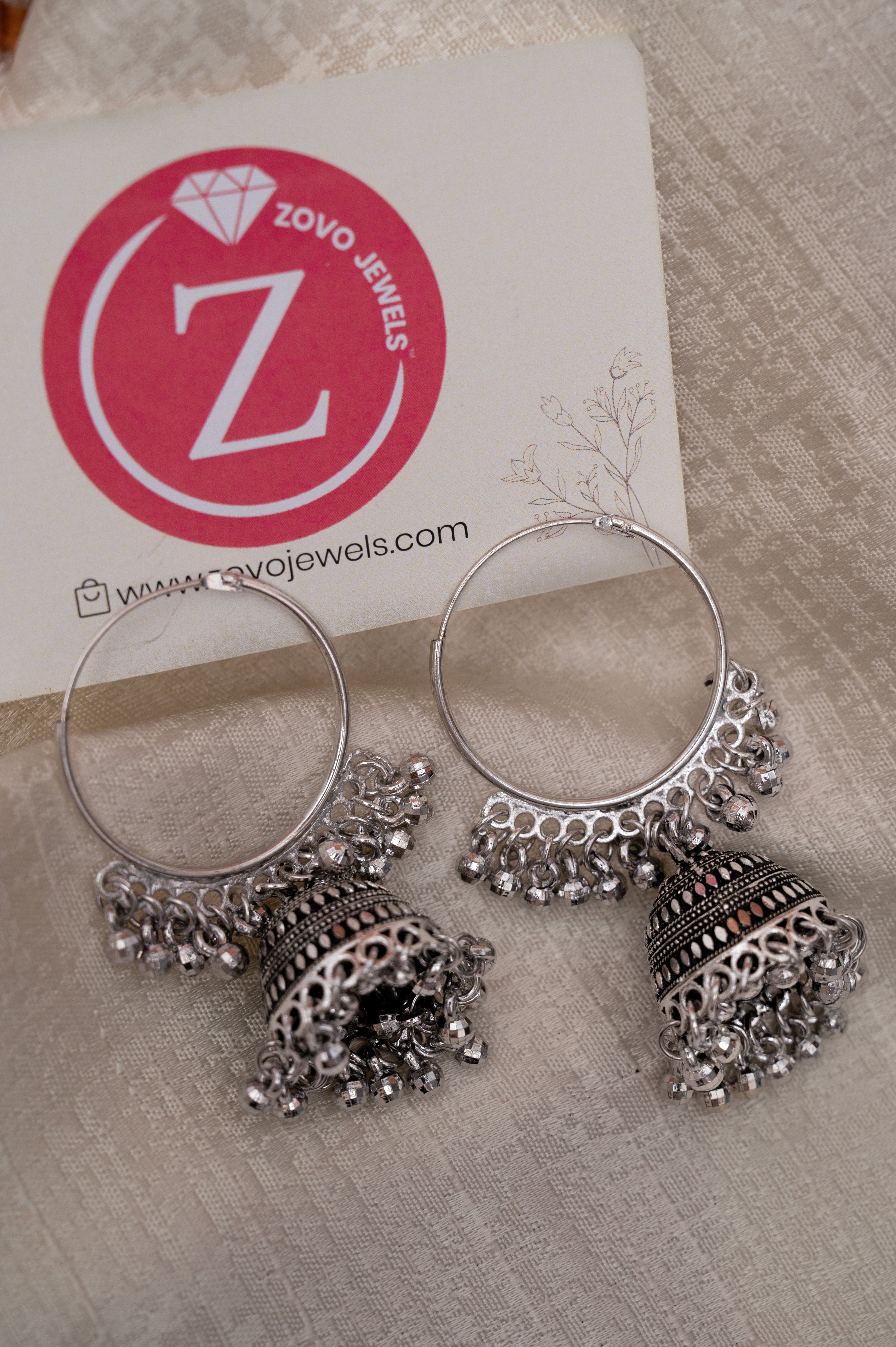 Oxidized Silver Dome Jhumka Hoop Earrings
