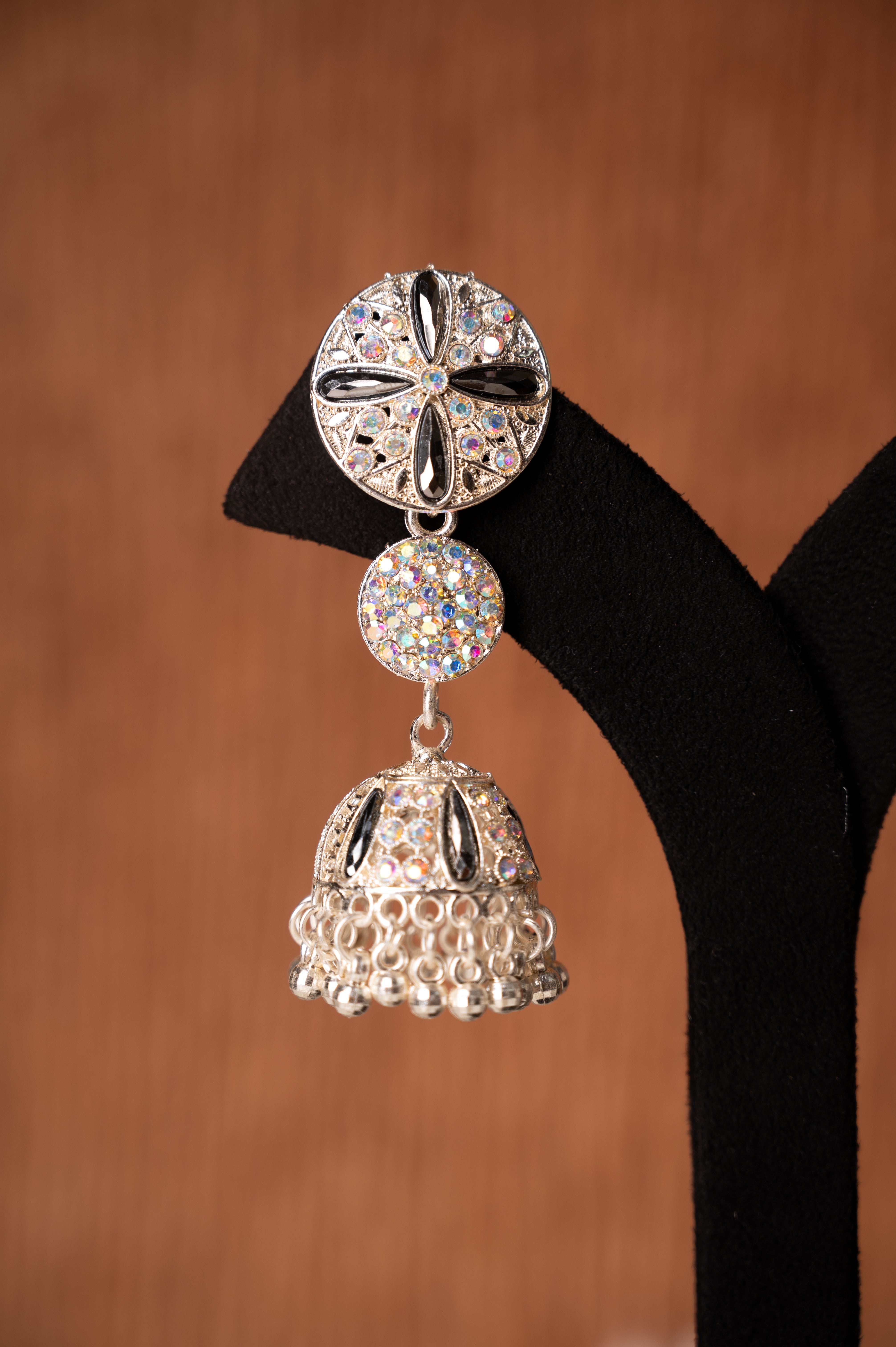 Black Enamel Finish Jhumki Earring Set