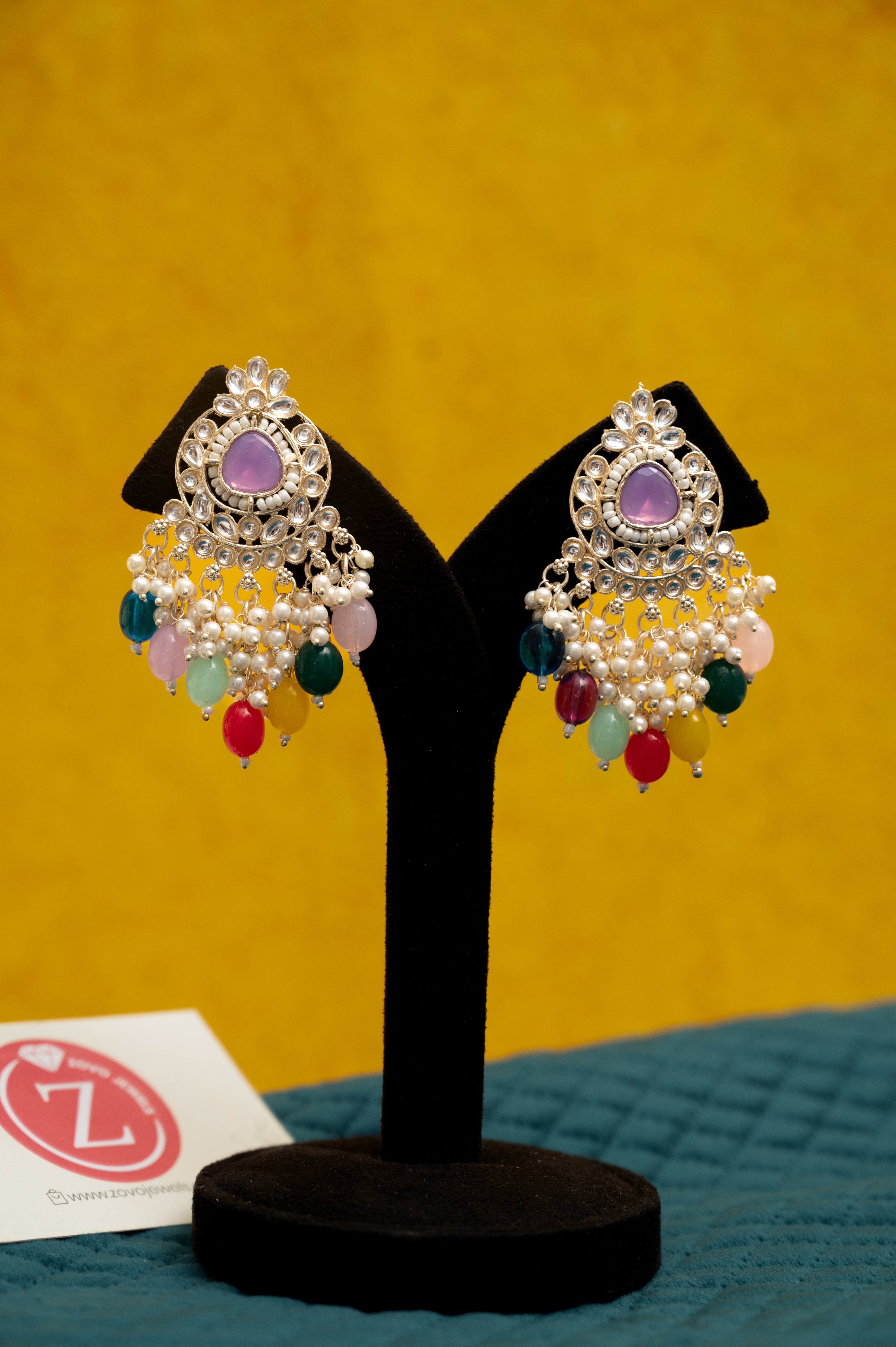 ELEGANT POLKI EARRINGS WITH DROP PEARLS Brass Earring Set, Jhumki Earring ZJ110-13 Silver