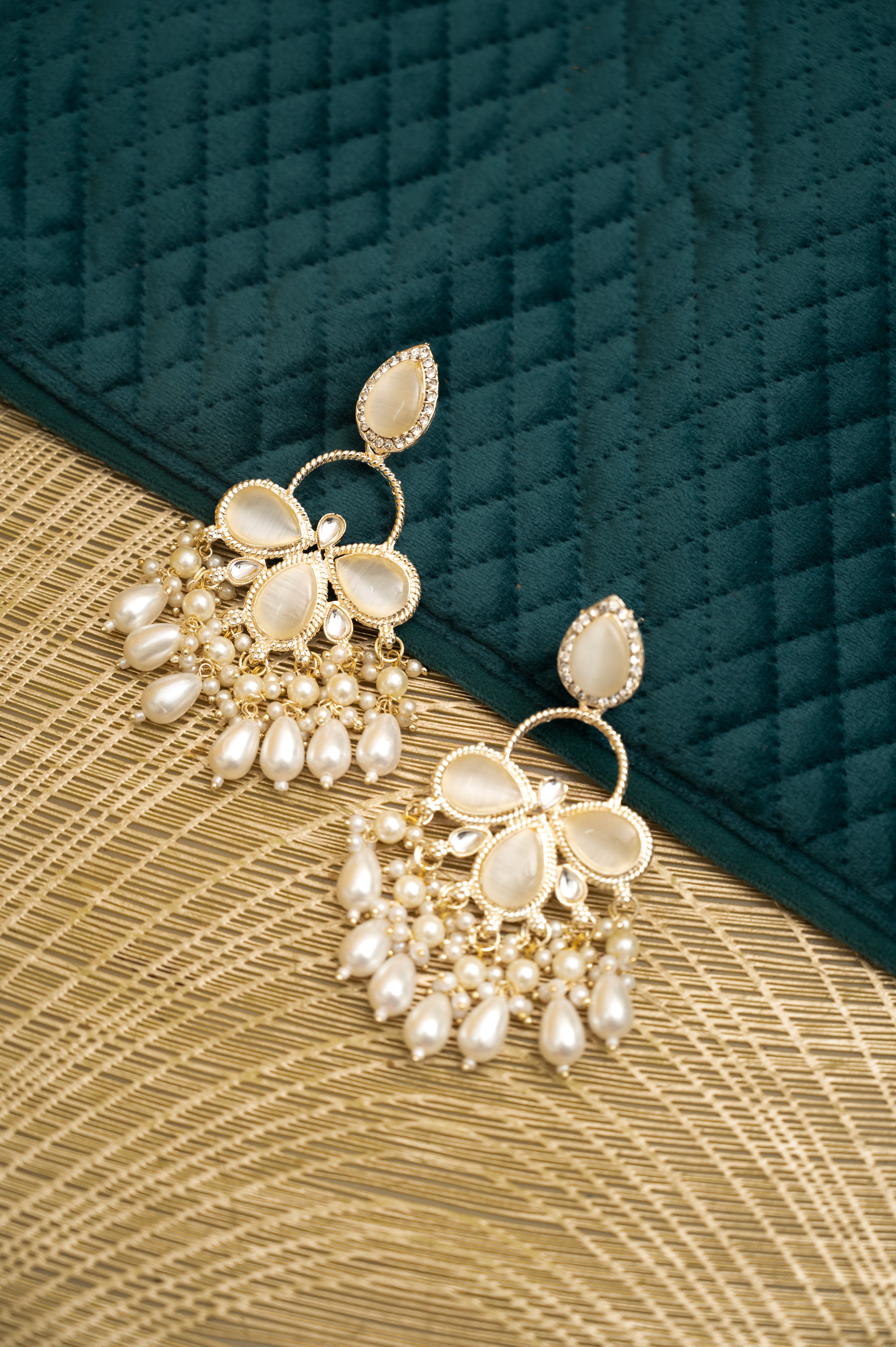 Moonstone Brass Jhumki Earring, Earring Set ZJ110-12