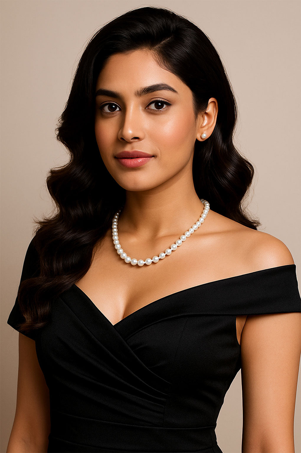 Classic White Pearl Necklace & Stud Earrings Set