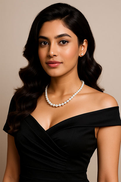Classic White Pearl Necklace & Stud Earrings Set