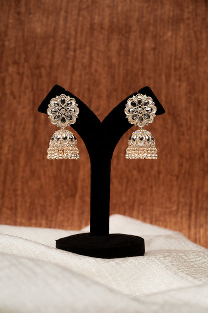 Rose Gold With Black Stone Jhumka Earrings