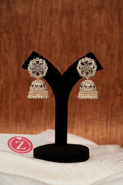 Rose Gold With Black Stone Jhumka Earrings