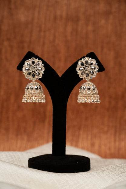 Rose Gold With Black Stone Jhumka Earrings