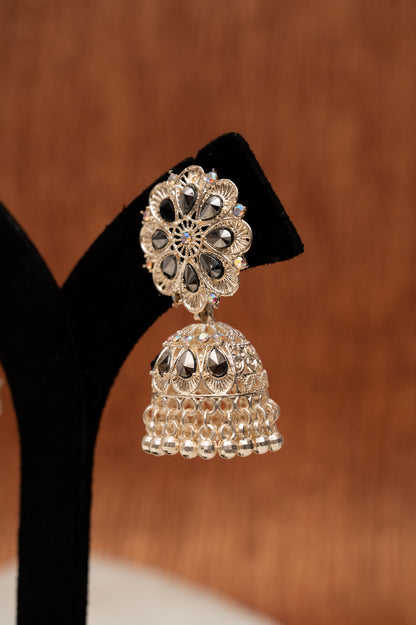 Rose Gold With Black Stone Jhumka Earrings