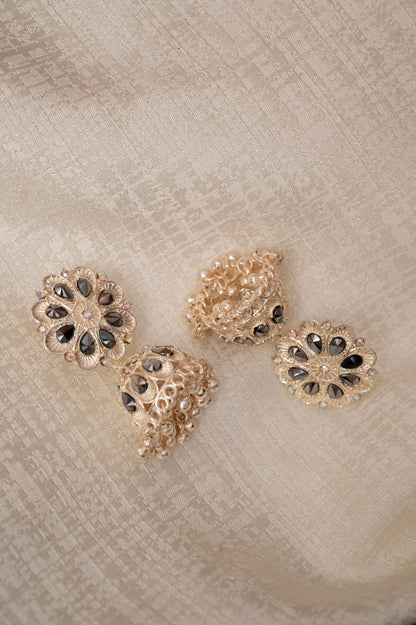 Rose Gold With Black Stone Jhumka Earrings