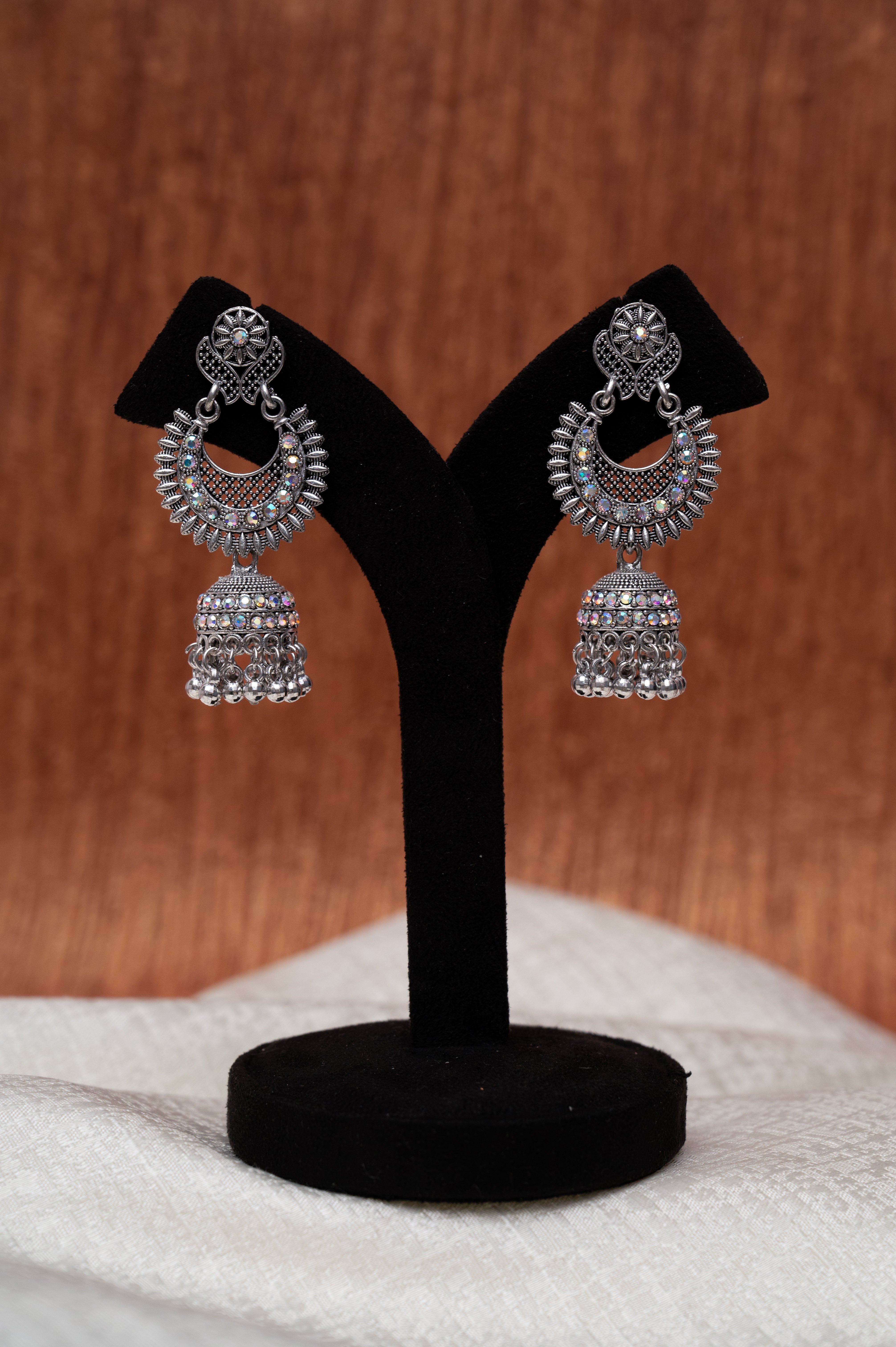 Traditional Oxidized Silver Jhumka Earrings
