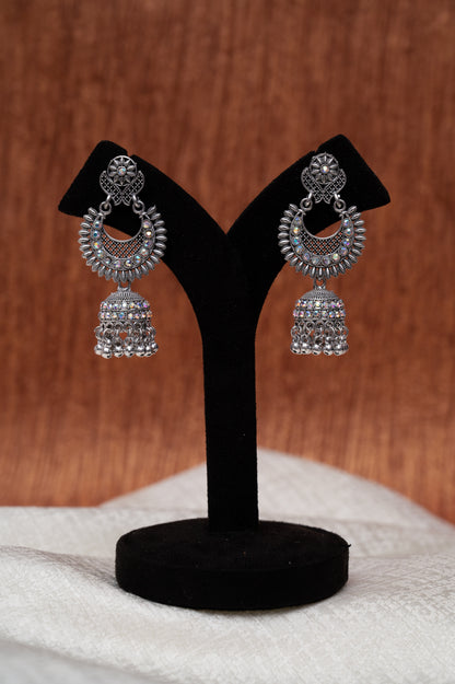 Traditional Oxidized Silver Jhumka Earrings