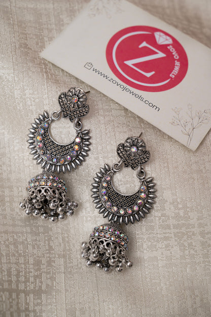 Traditional Oxidized Silver Jhumka Earrings