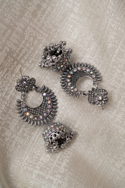 Traditional Oxidized Silver Jhumka Earrings