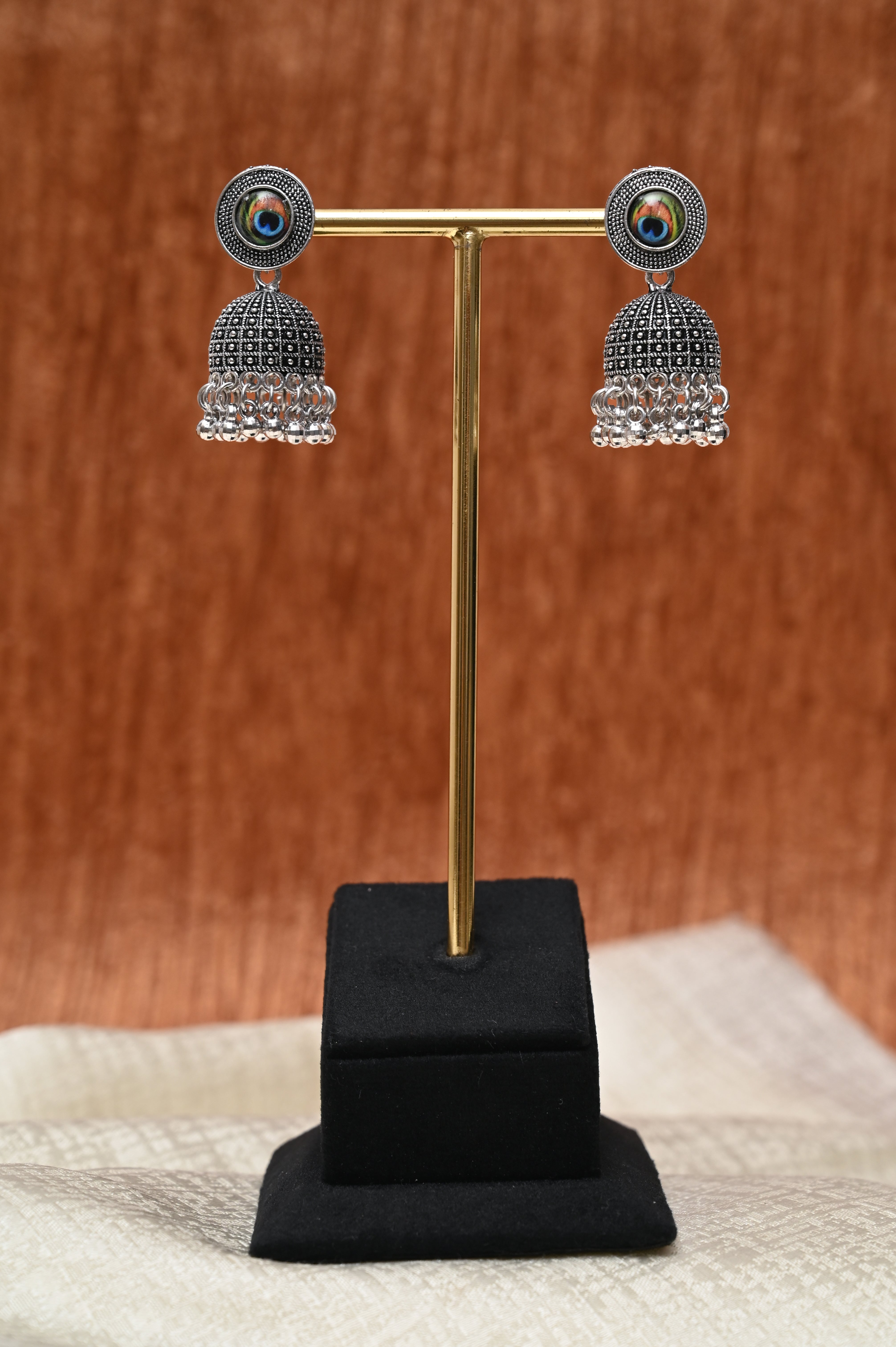 Peacock Eye Oxidized Jhumka Earrings