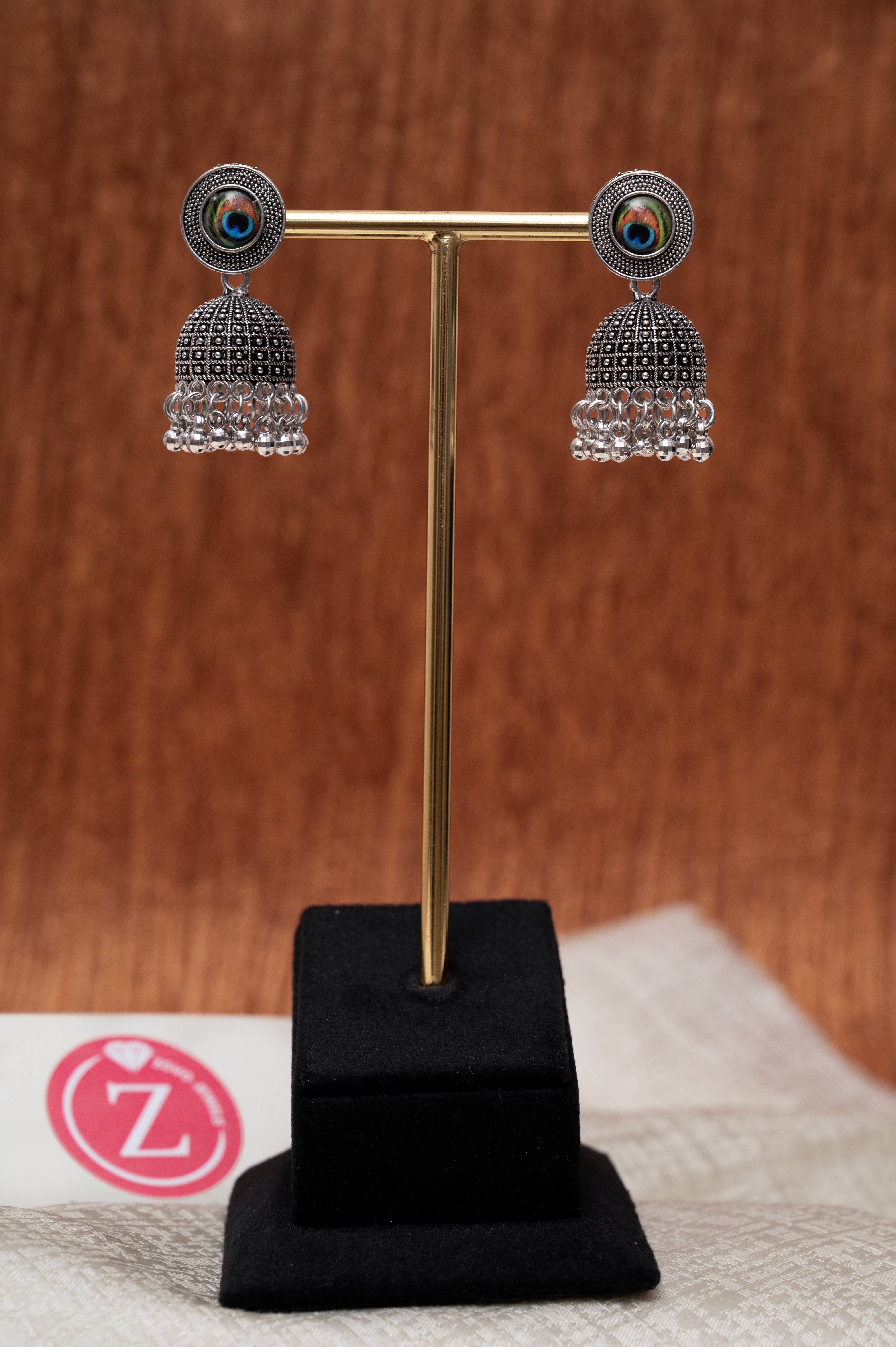 Peacock Eye Oxidized Jhumka Earrings