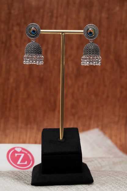 Peacock Eye Oxidized Jhumka Earrings