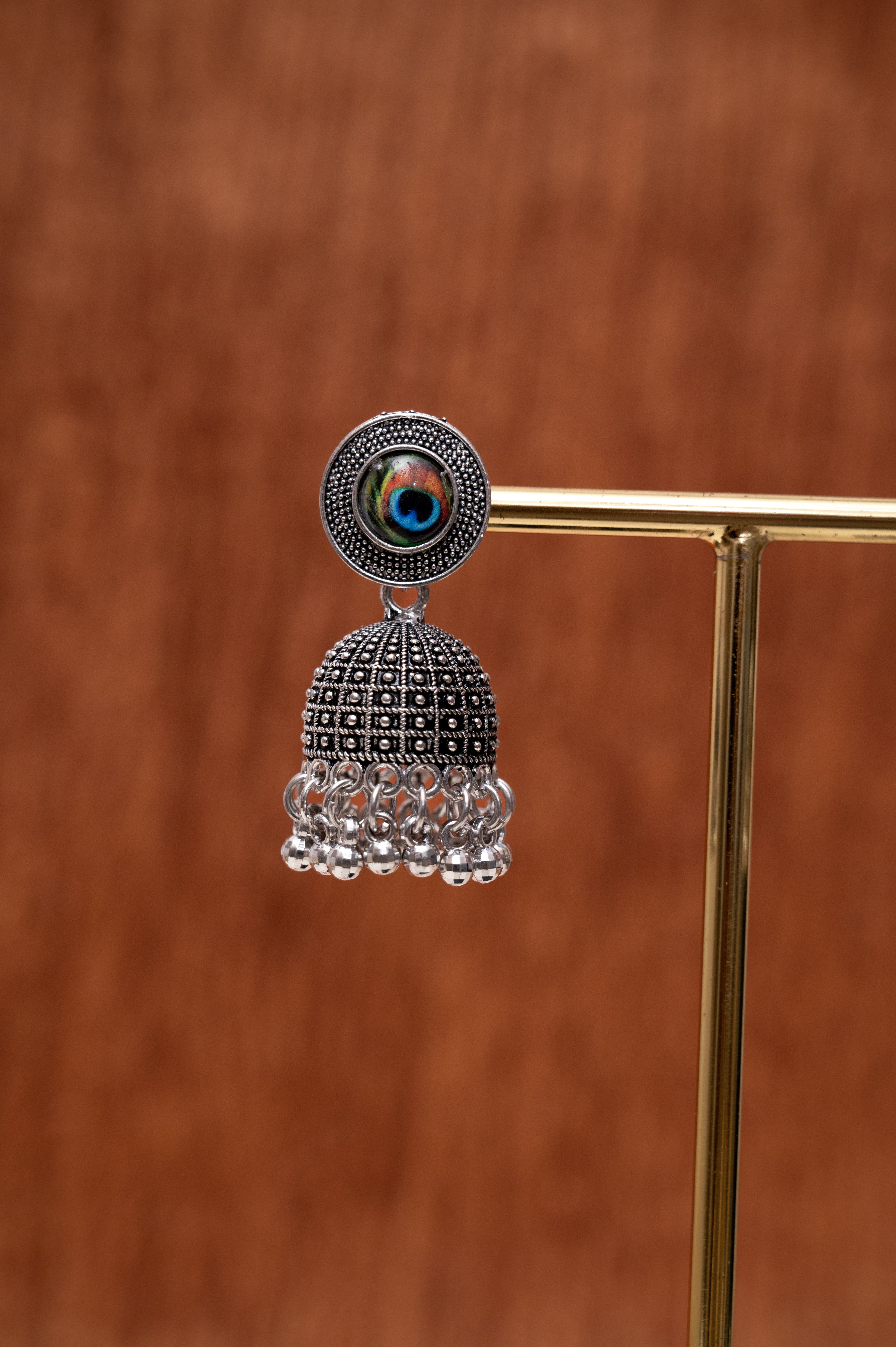 Peacock Eye Oxidized Jhumka Earrings