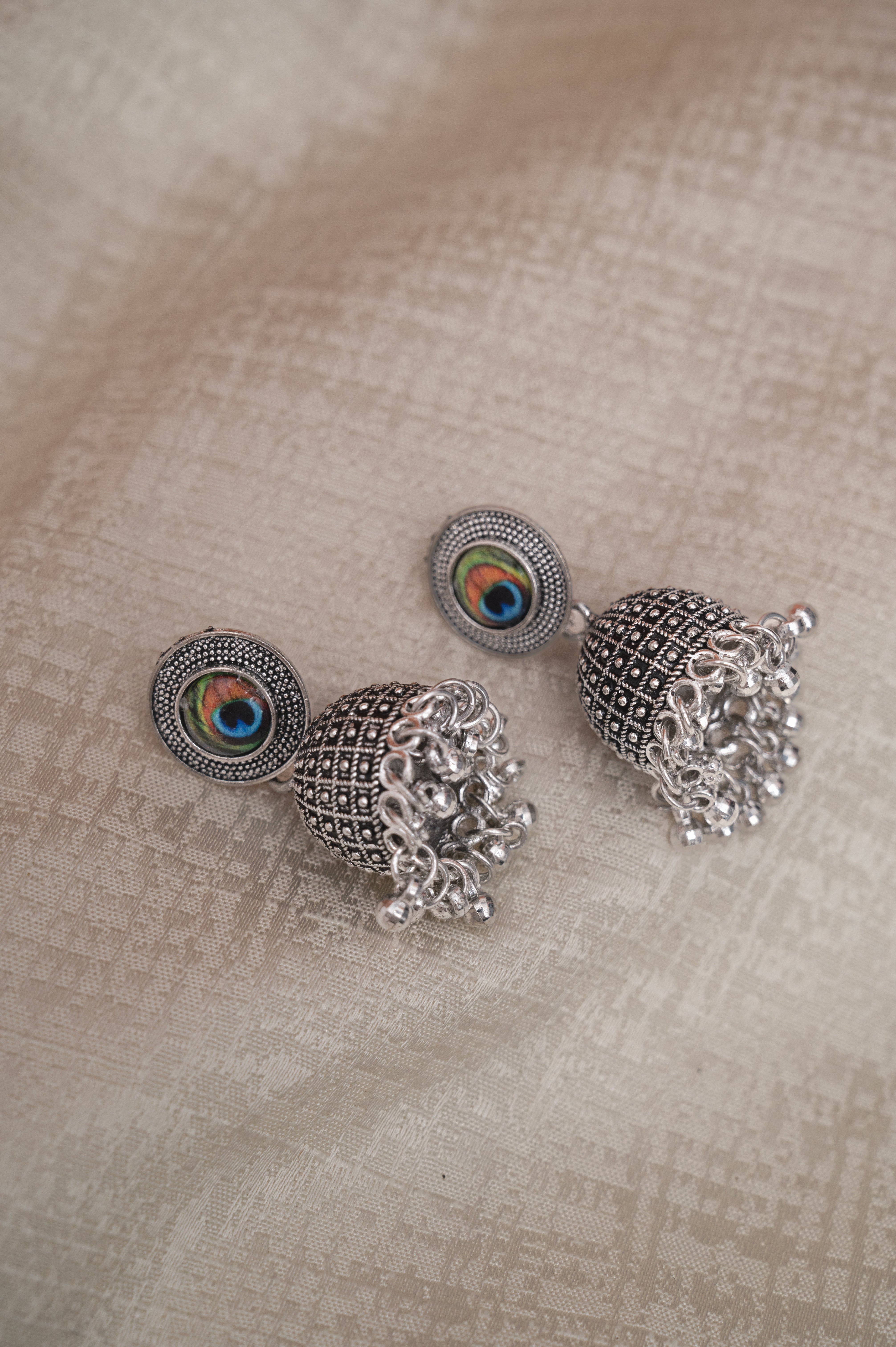 Peacock Eye Oxidized Jhumka Earrings