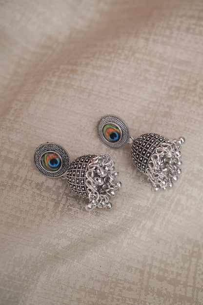 Peacock Eye Oxidized Jhumka Earrings