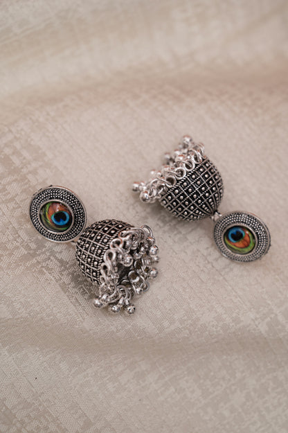 Peacock Eye Oxidized Jhumka Earrings