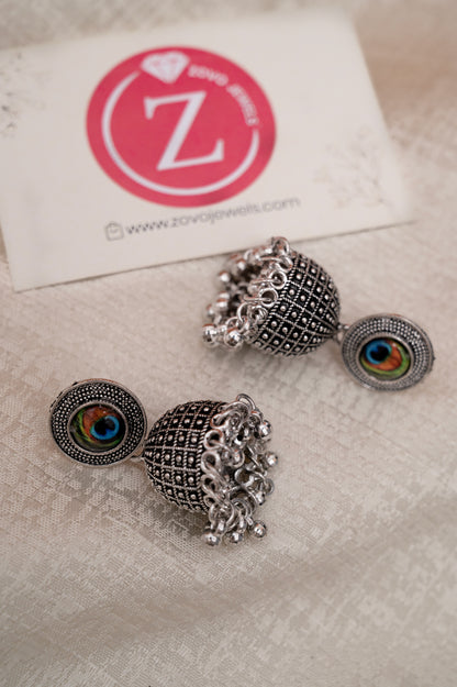 Peacock Eye Oxidized Jhumka Earrings