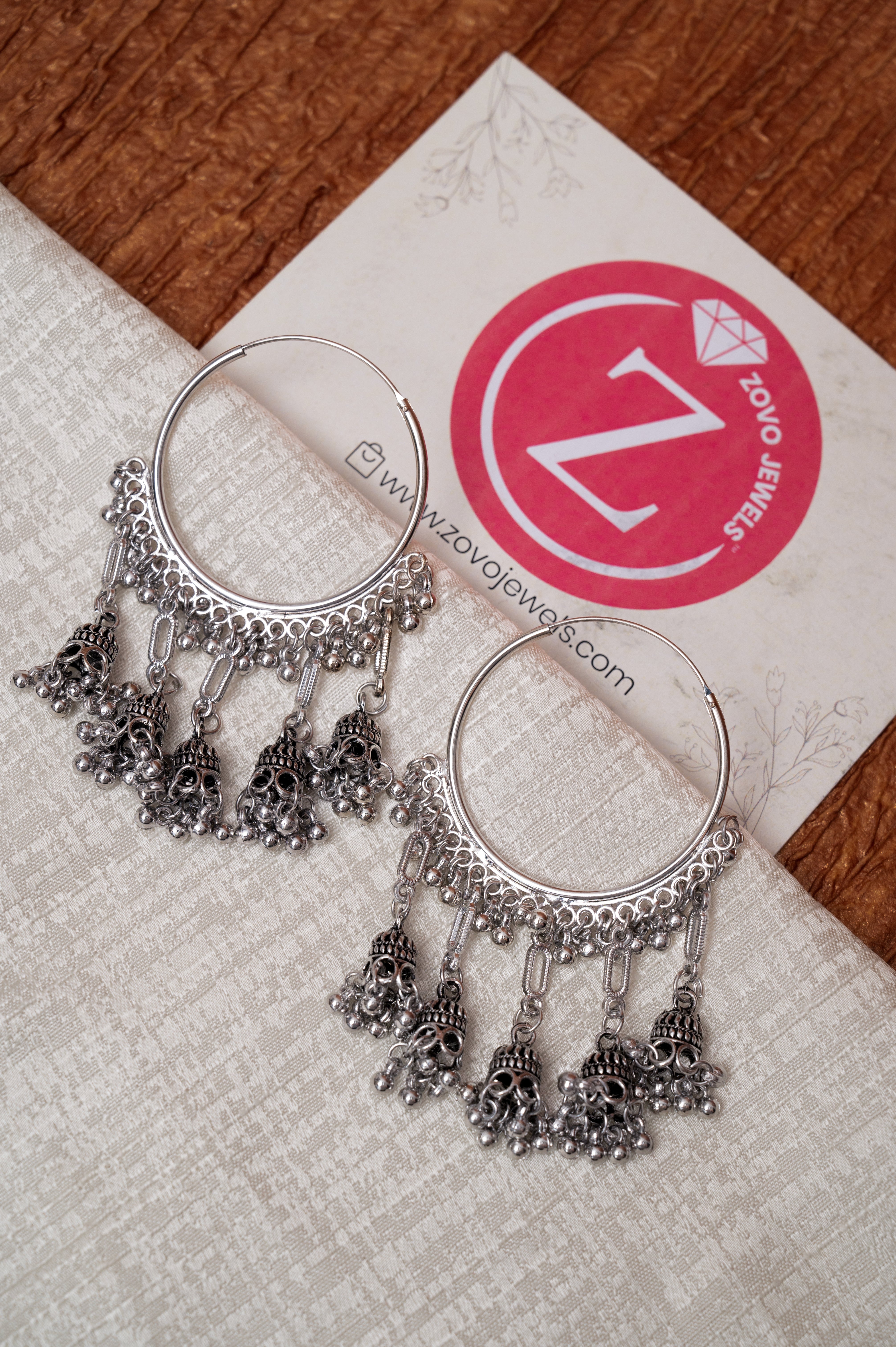 Oxidized Silver Multi-Jhumka Hoop Earrings