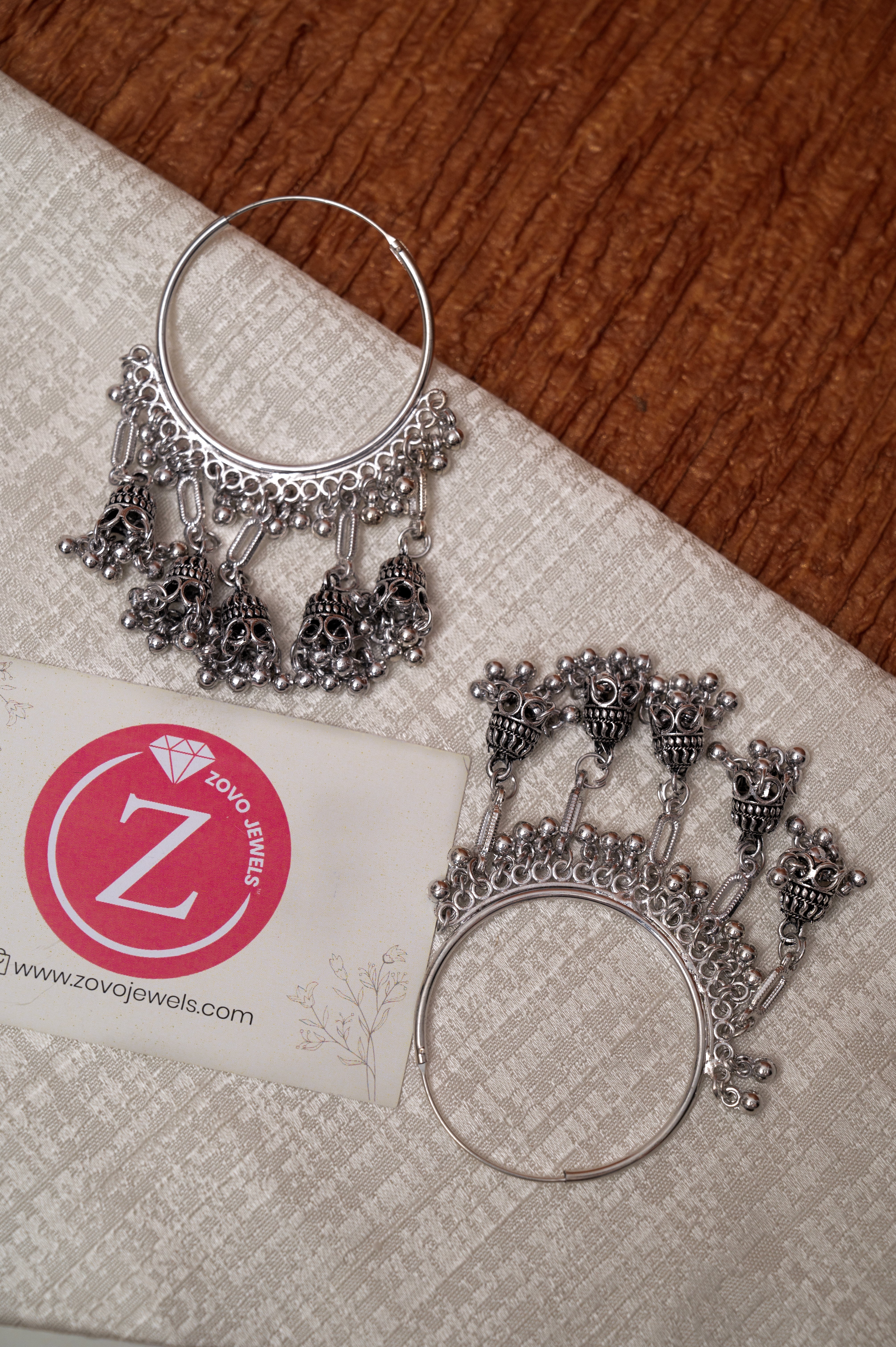 Oxidized Silver Multi-Jhumka Hoop Earrings