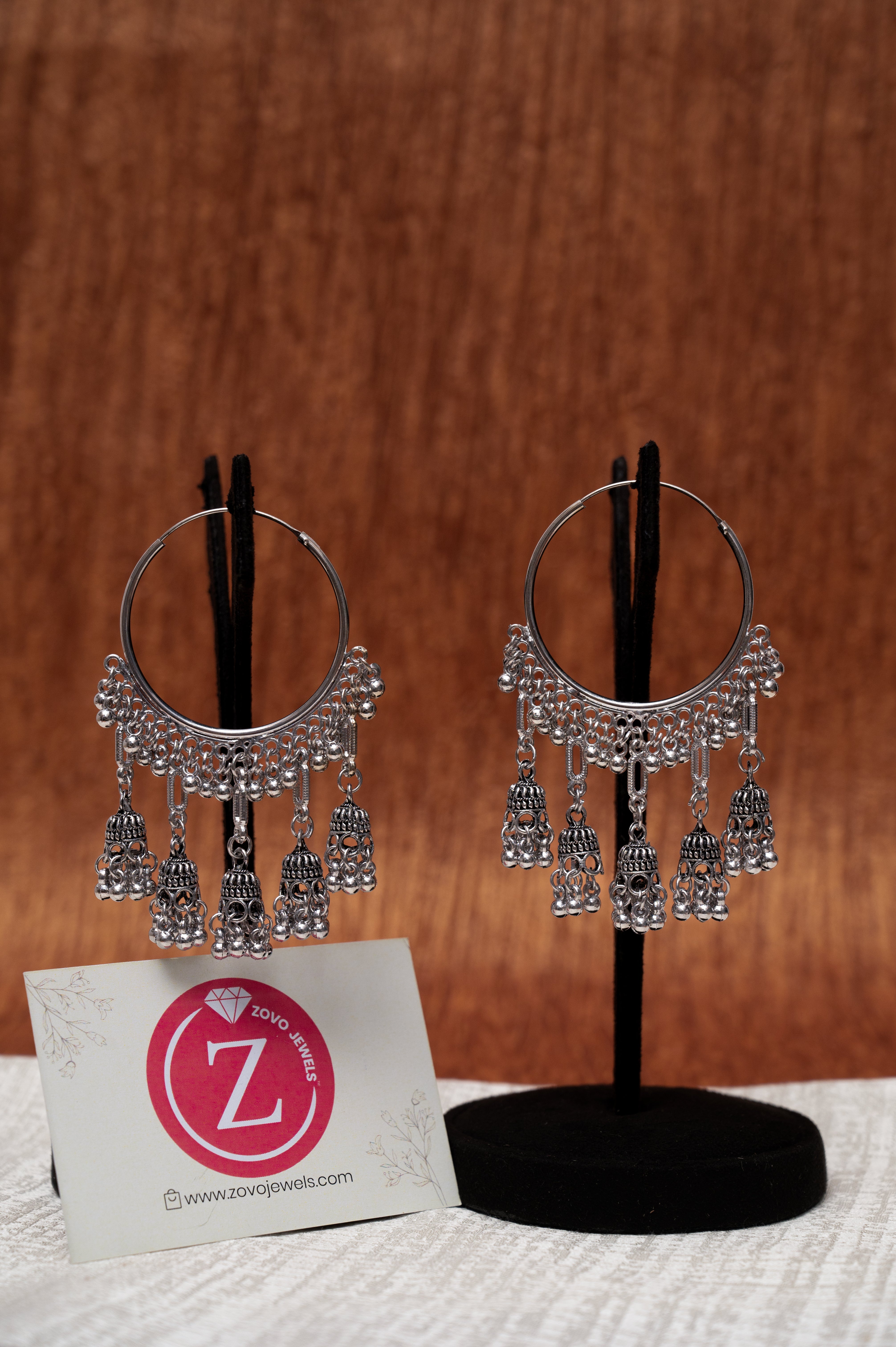 Oxidized Silver Multi-Jhumka Hoop Earrings