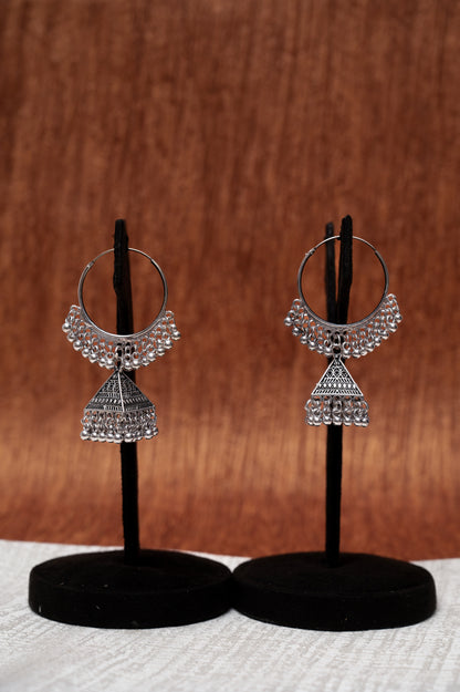 Oxidized Silver Hoop Jhumka Earrings
