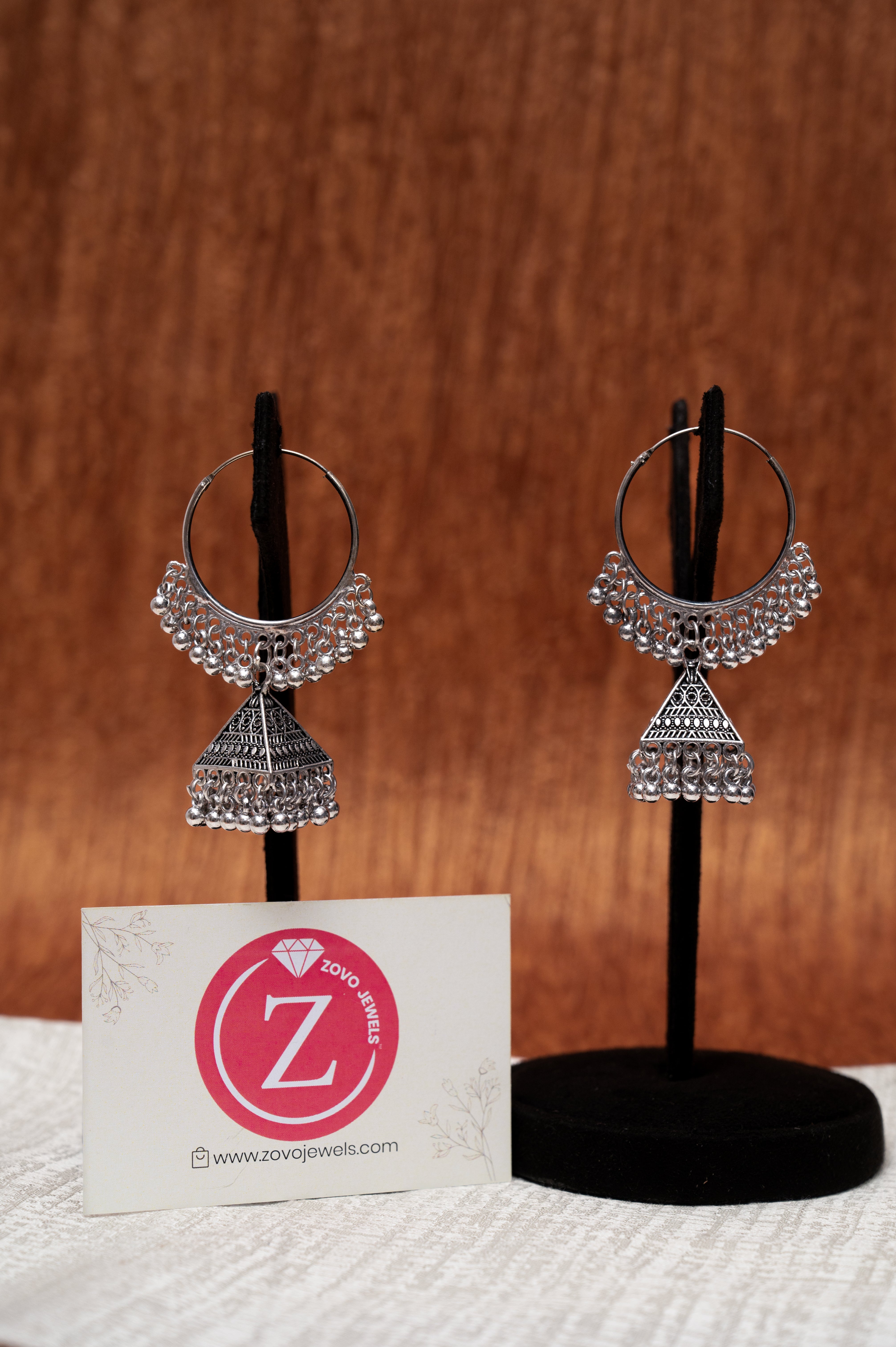 Oxidized Silver Hoop Jhumka Earrings