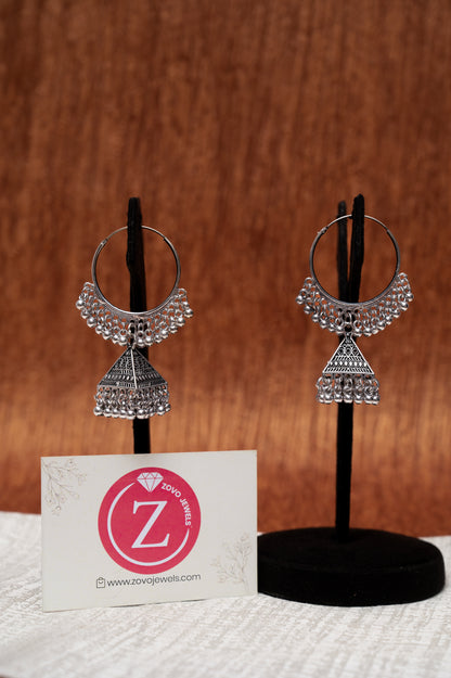 Oxidized Silver Hoop Jhumka Earrings