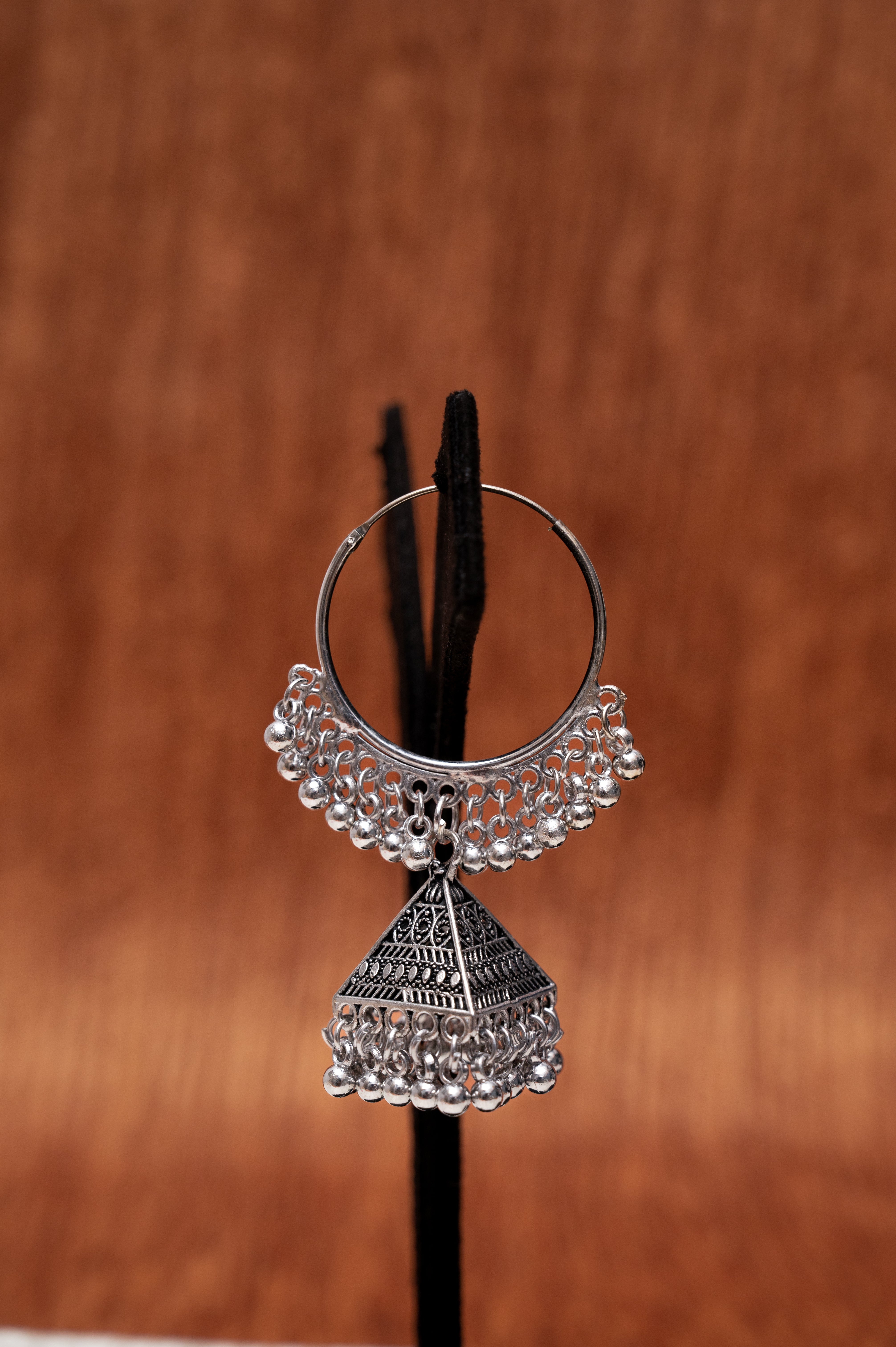 Oxidized Silver Hoop Jhumka Earrings