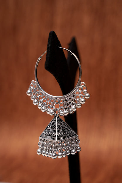 Oxidized Silver Hoop Jhumka Earrings