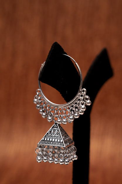 Oxidized Silver Hoop Jhumka Earrings