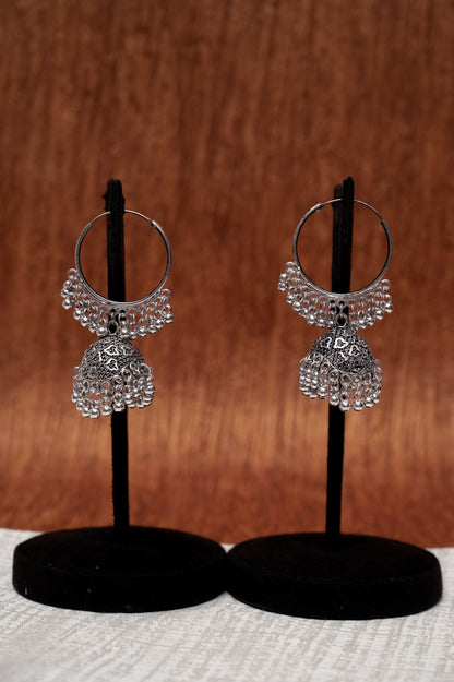 Oxidized Silver Dome Jhumka Hoop Earrings