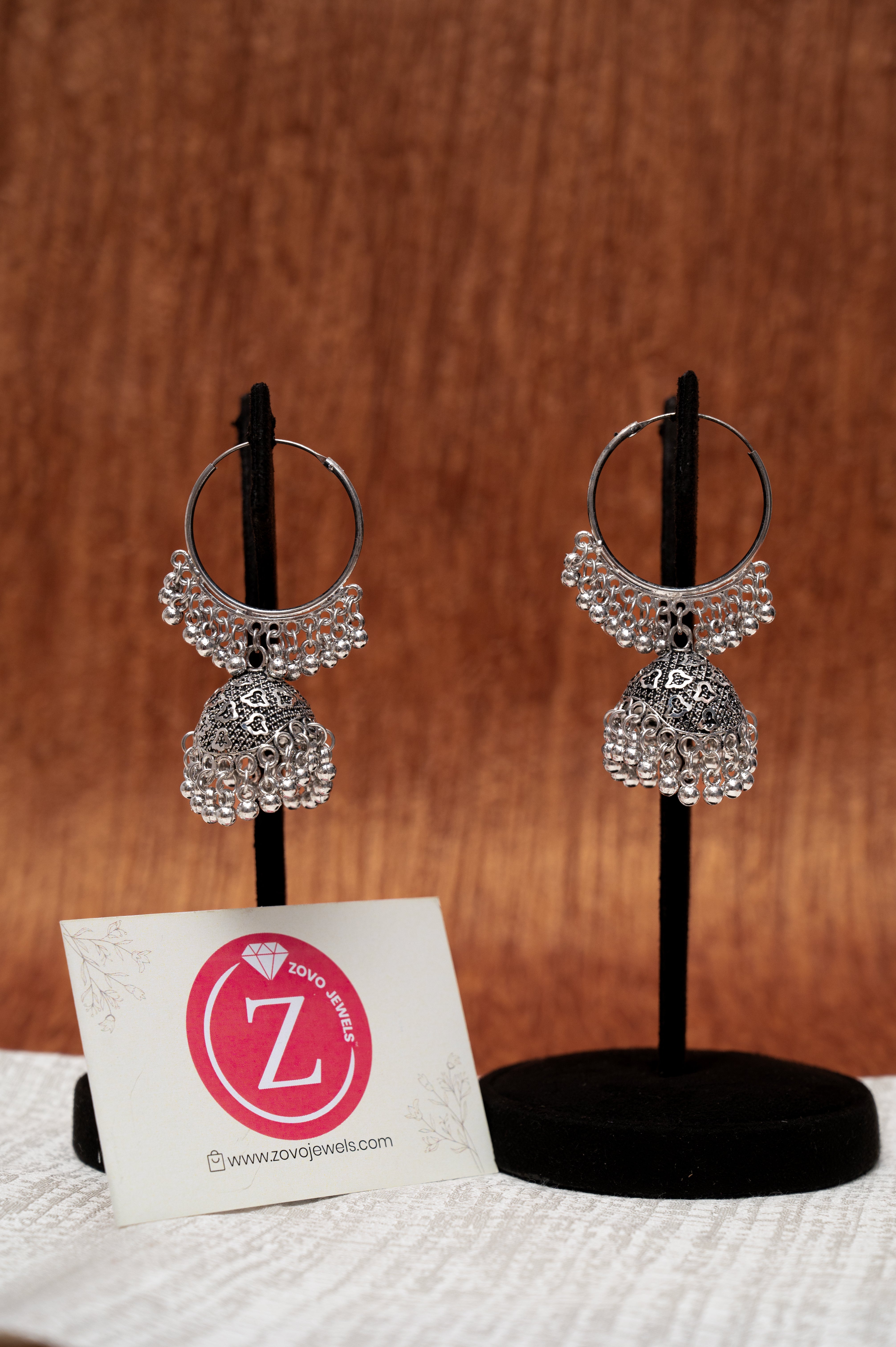 Oxidized Silver Dome Jhumka Hoop Earrings