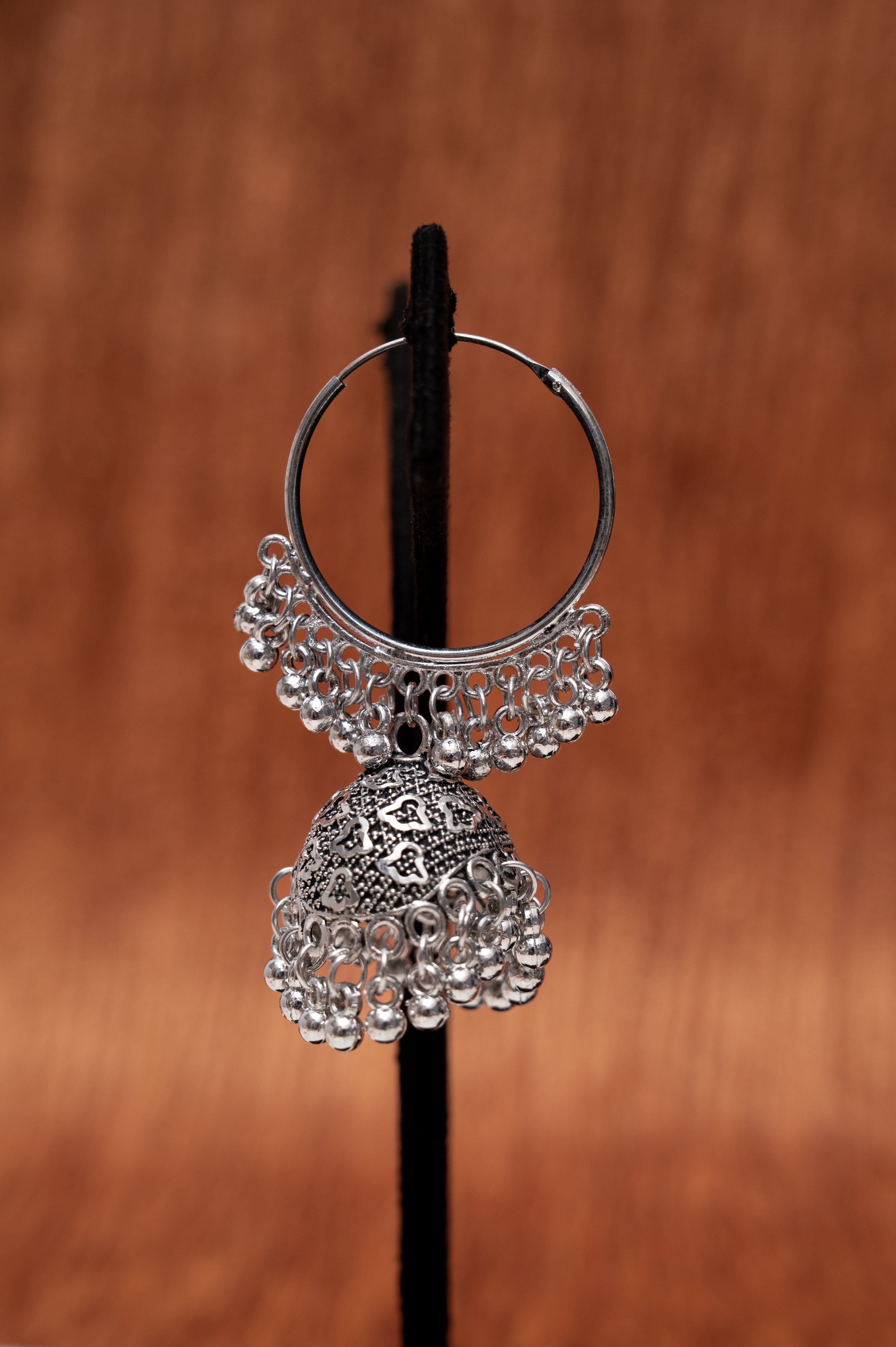 Oxidized Silver Dome Jhumka Hoop Earrings