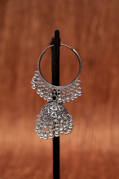 Oxidized Silver Dome Jhumka Hoop Earrings