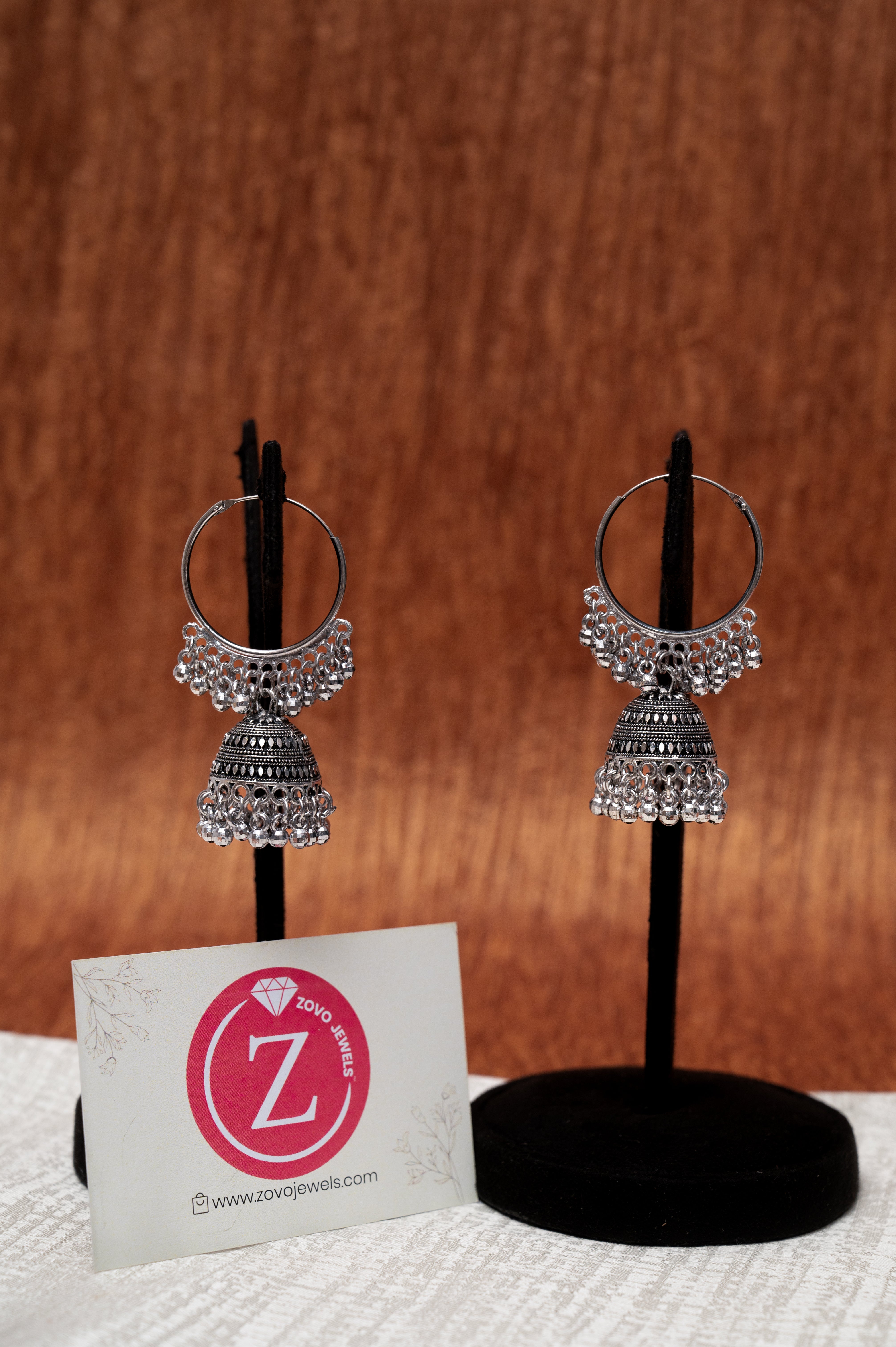 Oxidized Silver Dome Jhumka Hoop Earrings