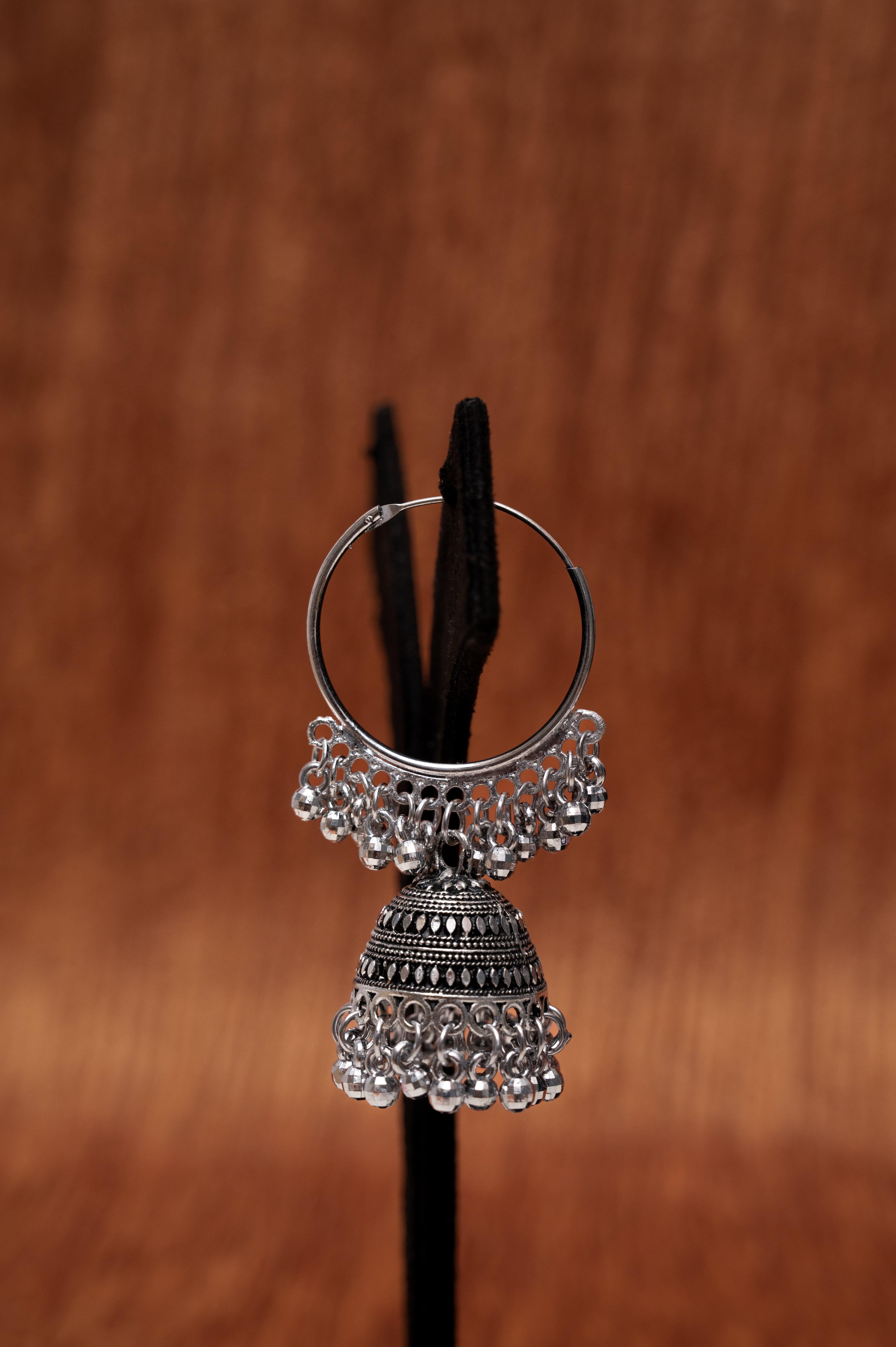 Oxidized Silver Dome Jhumka Hoop Earrings