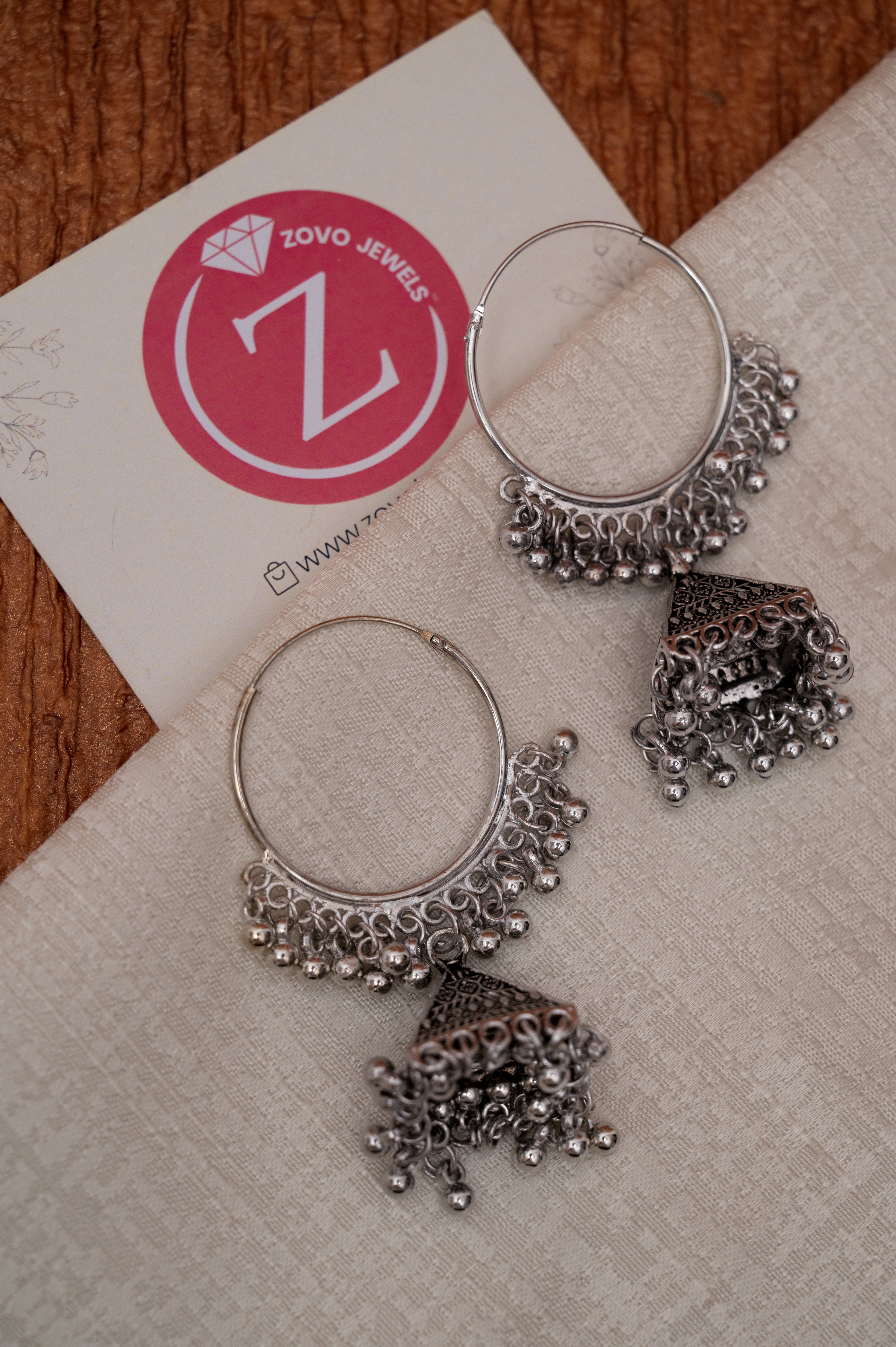 Oxidized Silver Hoop Jhumka Earrings