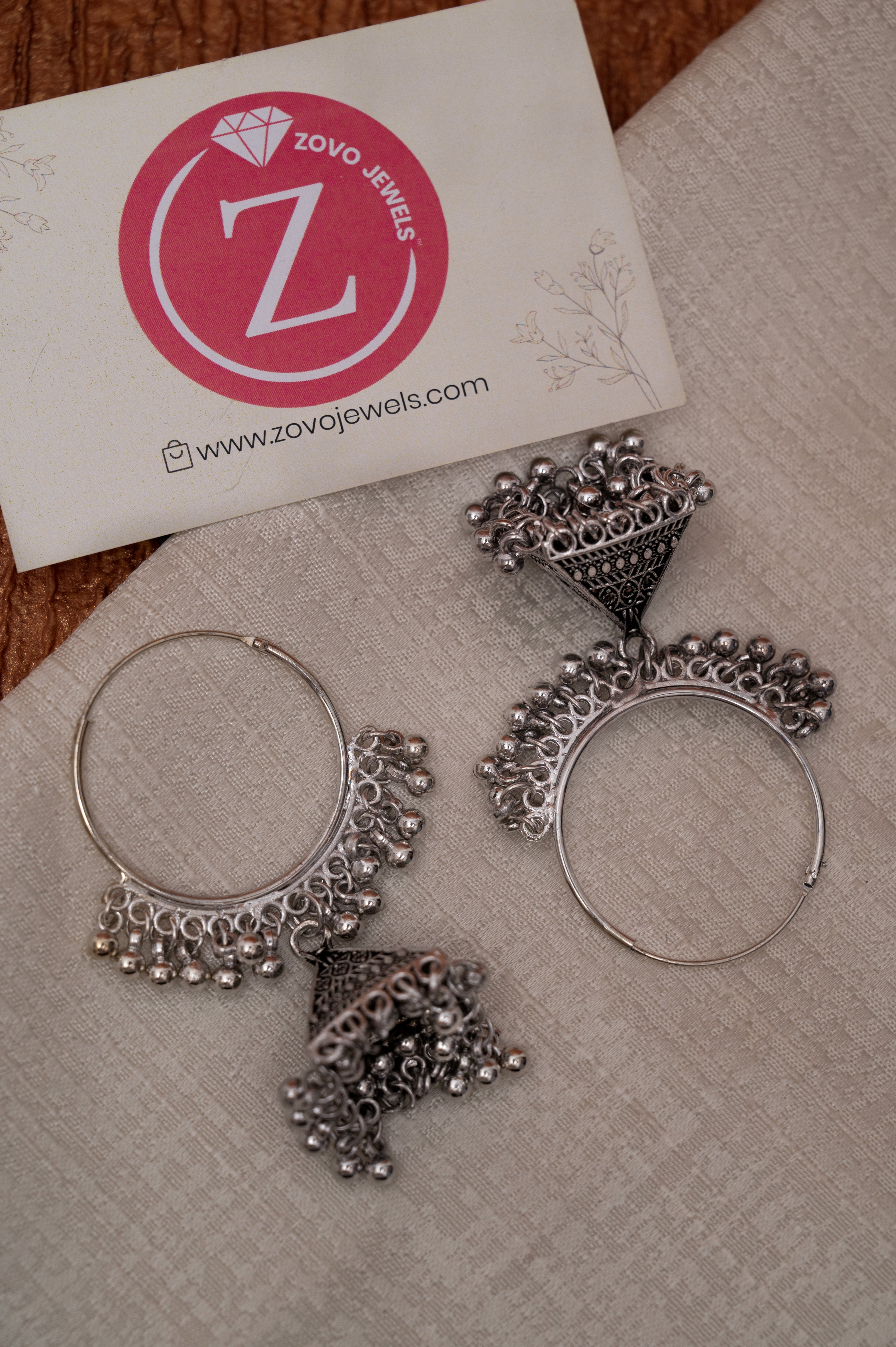 Oxidized Silver Hoop Jhumka Earrings