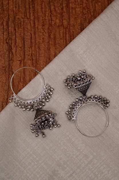 Oxidized Silver Hoop Jhumka Earrings