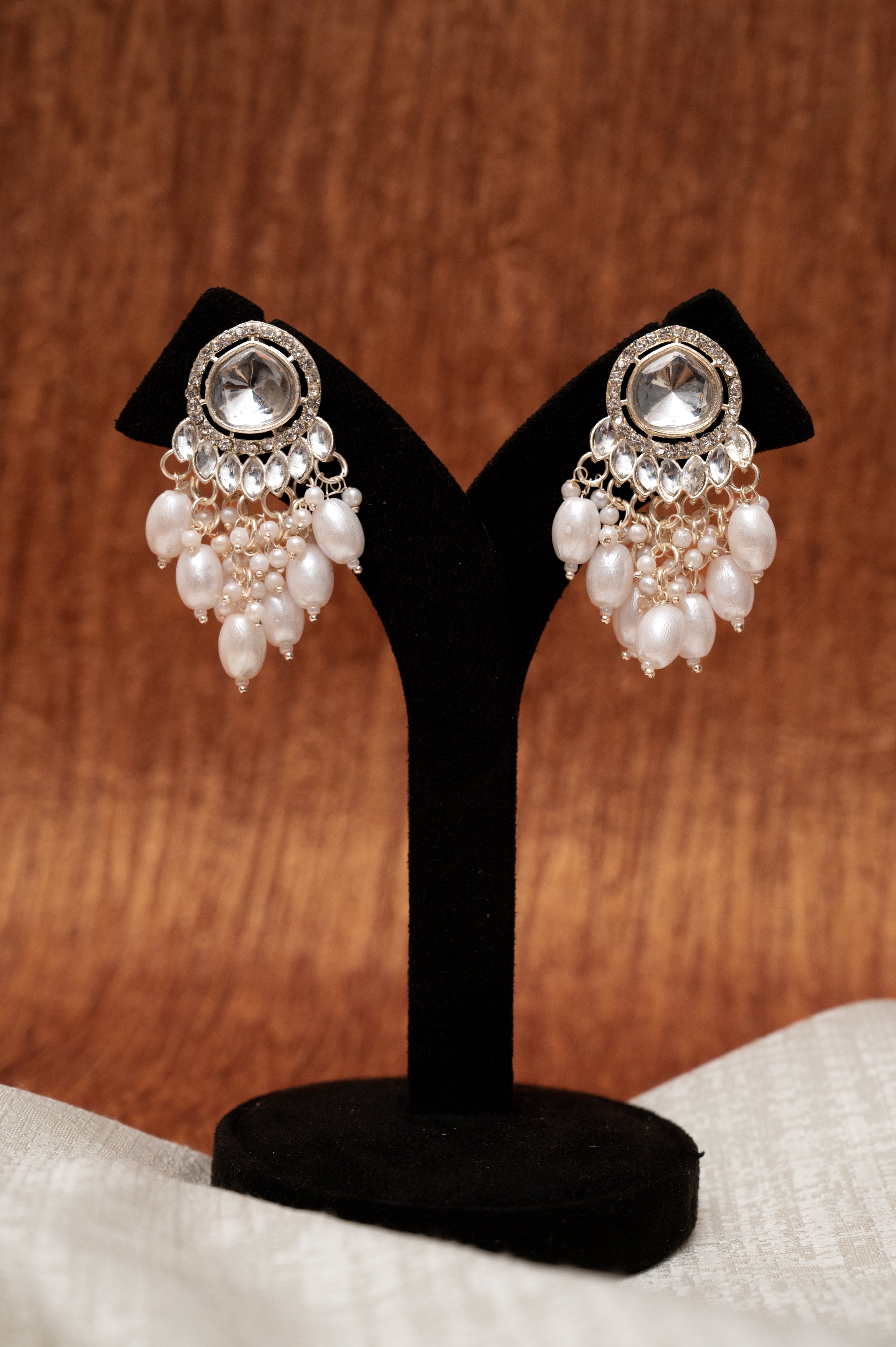 Royal White Kundan Pearl Drop Earrings