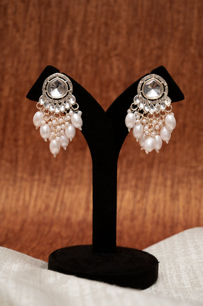 Royal White Kundan Pearl Drop Earrings