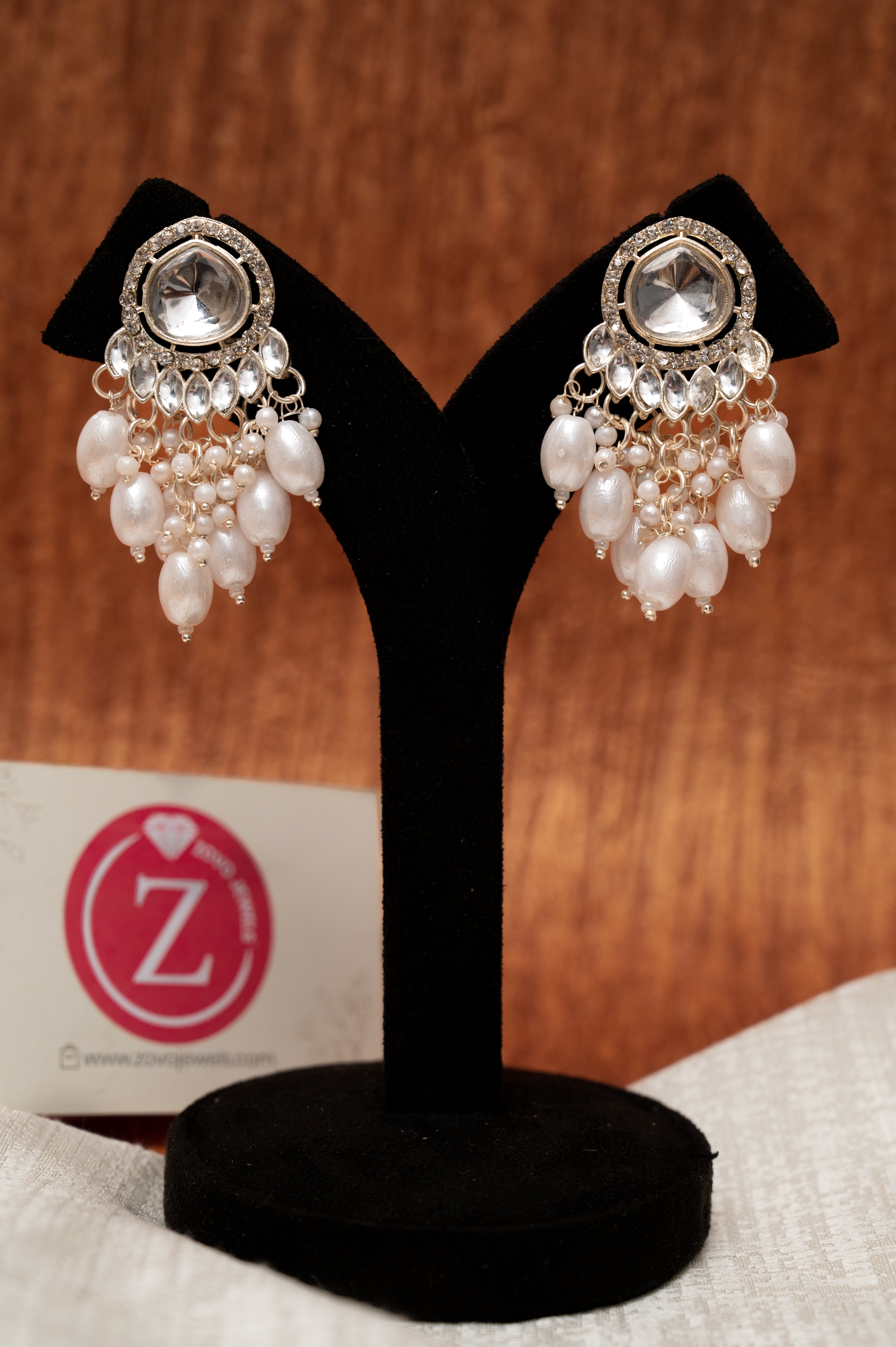 Royal White Kundan Pearl Drop Earrings