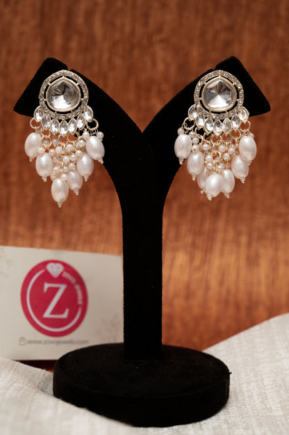 Royal White Kundan Pearl Drop Earrings