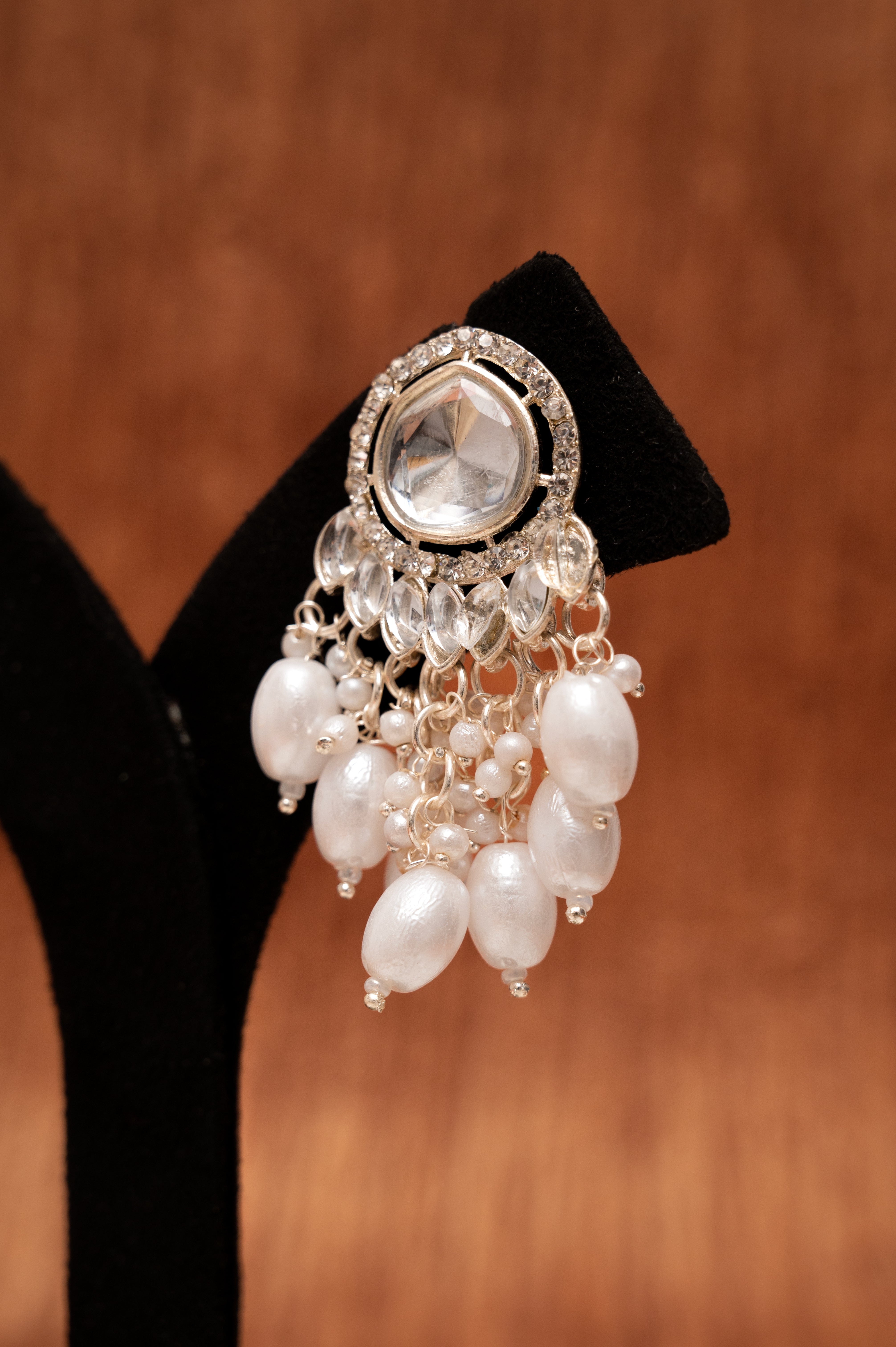 Royal White Kundan Pearl Drop Earrings