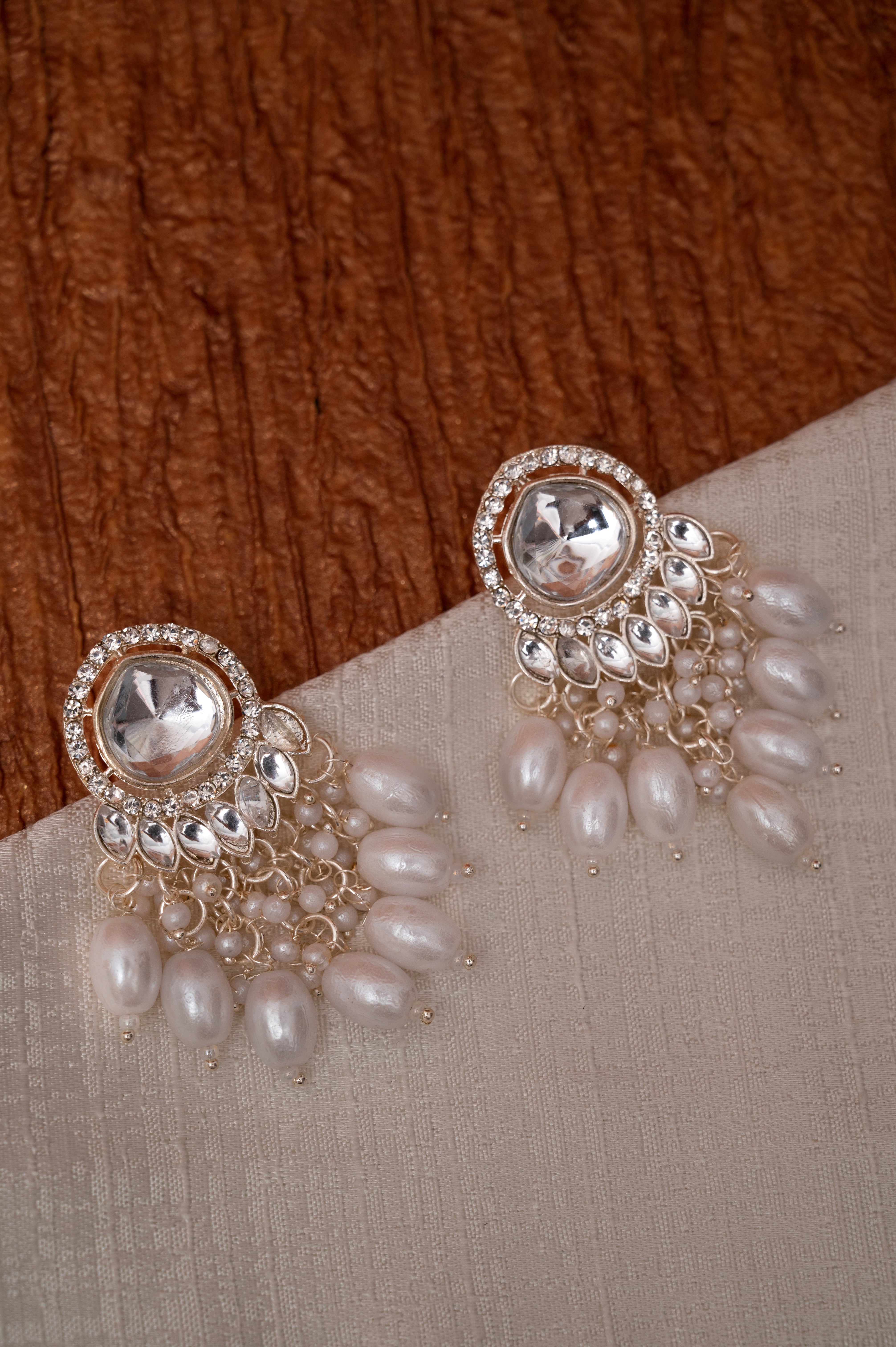 Royal White Kundan Pearl Drop Earrings