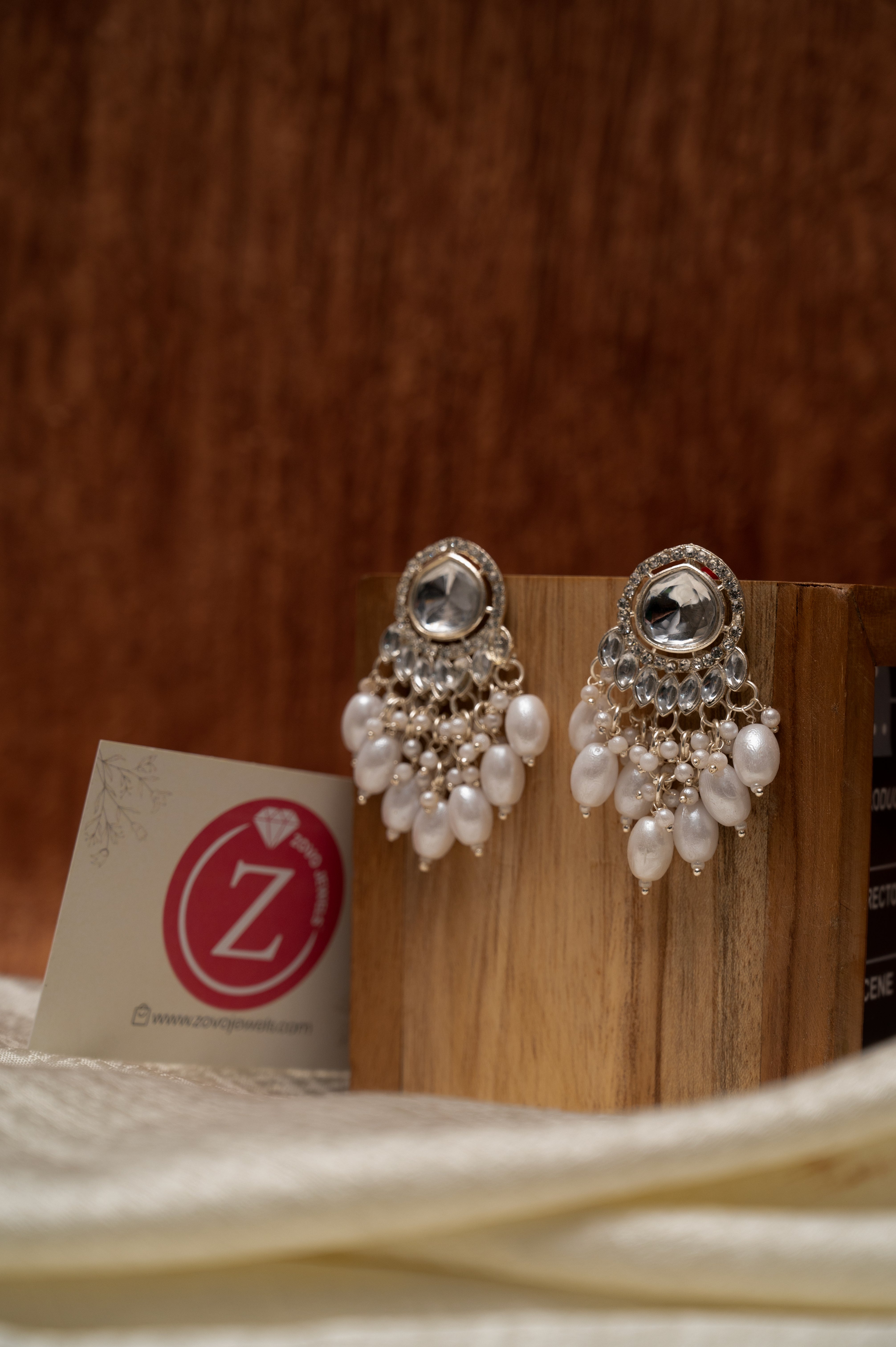 Royal White Kundan Pearl Drop Earrings