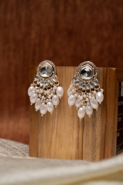 Royal White Kundan Pearl Drop Earrings